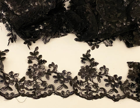 Craftuneed Bundle 8.6Meter or 3.7Meters or 1.2Meter black sequins lace trim embroidered dress lace trimming