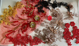 Craftuneed Bundle 7pcs luxury red gold beads lace applique sew on embroidered sequins floral lace motif patch