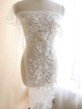 Large Ivory Sequin Lace Applique Bridal Floral Embroidered Lace Motif 79cm