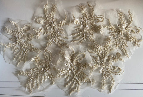 Craftuneed Bundle 7pcs luxury embroidered beaded lace applique dark ivory floral sequins tulle lace motif patch