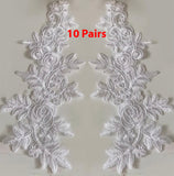 10 Pairs Embroidered Lace Appliques, Bridal Dress Floral Lace Motifs Patch
