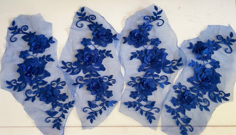 Craftuneed Bundle 4pcs royal blue 3D lace applique sew on double layer embroidered floral lace motif patch