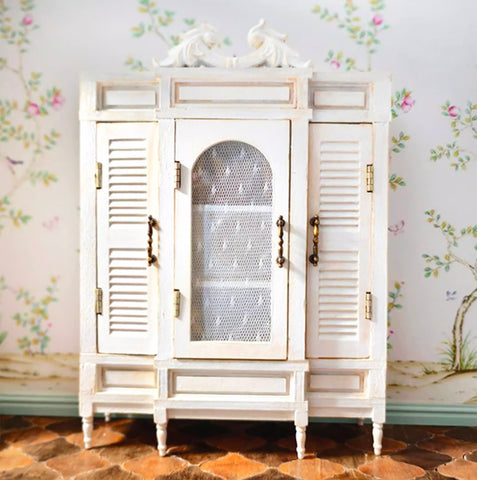 Handmade 1:12 Scale Vintage Dollhouse Cabinet - Miniature Wooden Wardrobe