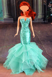 Handmade 1:6 Scale Doll Mermaid Dress Green Blue Sequin Beaded Gown Outfit