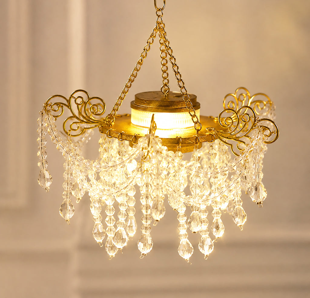 Handmade Miniature Faux Crystal Chandelier Light 1:6 Scale Dollhouse Hanging Ceiling Lamp