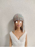 Craftuneed 1:6 miniature doll rhinestones wig hat jewellery luxury dollhouse hair headpiece accessory handmade