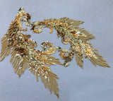 Gold Sequin Lace Applique Pair Large Couture Embroidered Motif Patch For Costume DIY