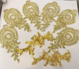 Craftuneed Bundle 8pcs Gold cord sequins floral lace applique embroidered tulle lace motif patch