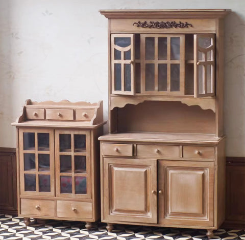 Craftuneed 1:6 Scale Miniature Sideboard Cabinet, Entryway Hutch, Chair Handmade Dollhouse Wooden Furniture For Dolls