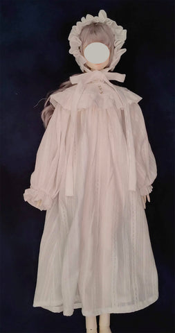 Craftuneed Handmade Miniature Set of 2 Victorian Ivory Doll Pyjamas Ruffled Lace Nightgown Dress & Hat Available Multi Sizes