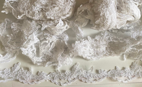 Craftuneed Bundle 17.7 Meters white floral lace trim sew on bridal embroidered tulle dress lace trimming for Sewing DIY