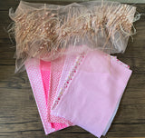Craftuneed Job lot 7pcs peach pink feather beaded sequins lace trim in 130cm and cotton fabric pieces