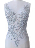 White Rhinestone Lace Applique, Beaded Sequin Motif, Bridal Costume Embellishment