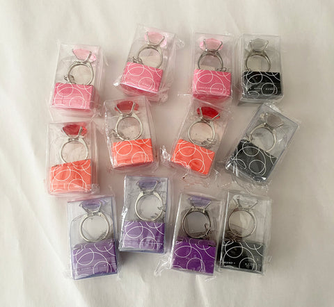 Job lot 12pcs Faux Diamond Shape Key Rings Thank You Keyring in clear pink purple red colours