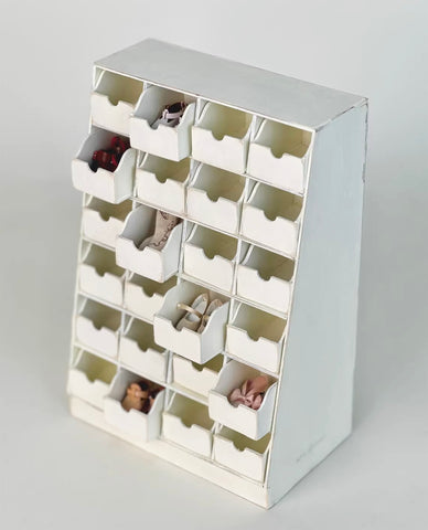 Handmade Dollhouse Wooden Shoe Cabinet Miniature Vintage Style Organizer Storage Drawer Unit