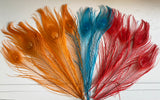 Craftuneed Bundle 11pcs Lagoon Blue Red Orange Peacock Feather hat mount Feather For Millinery DIY Art craft