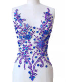 Purple Rhinestone Lace Applique, Beaded Sequin Motif, Bridal Costume Embellishment