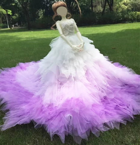 Handmade Gradient Bridal Doll Dress Miniature Tulle Gown with Petticoat 1/6 1/4 1/3 Scale