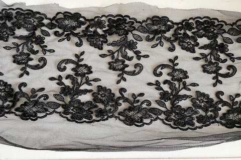 Craftuneed Bundle 7 Meters Black Floral Lace Trim Upper &amp; Lower Matching Pair Embroidered Tulle Lace Trimming for Sewing
