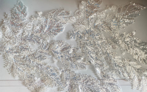 Craftuneed Bundle 2Pcs Luxury Ivory Sequin Lace Applique Beaded Floral Embroidered Patch for Dressmaking, Bridal, Dancewear