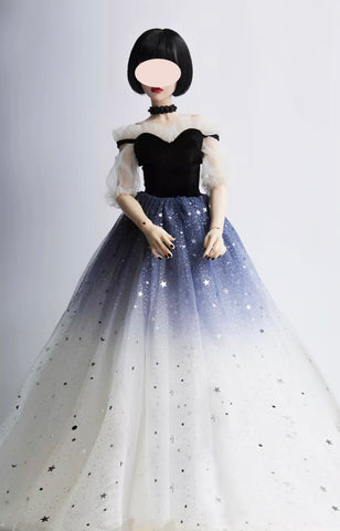 Handmade Gradient Doll Dress & Necklace Miniature Star Tulle Ball Gown 1/6 1/4 1/3 Scale