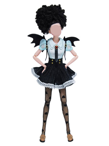 1:6 Scale Doll Outfit Little Devil Wing Top Skirt Stockings Handmade Gothic Style Clothes