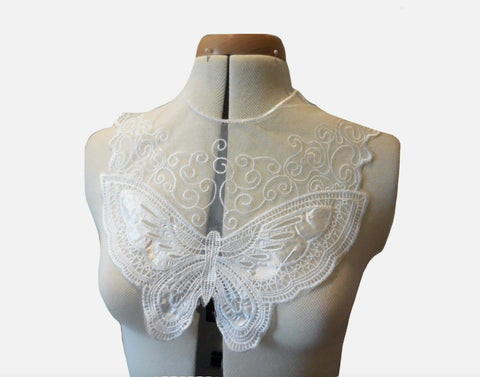 Craftuneed off white butterfly lace collar applique sew on embroidered lace tulle motif no back side