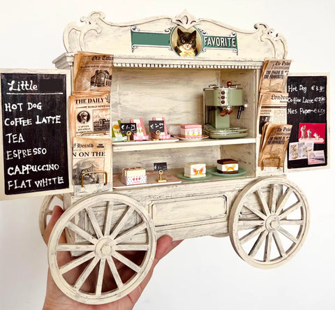 Miniature Coffee Shop Stand DIY Kit – 1:6 Scale Dollhouse Market Cart (Not Assembled)