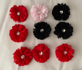 Craftuneed Job lot 9pcs black red pink chiffon rhinestone flower motif sew on fabric flower handmade