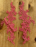 A Pair Melon Pink Floral Lace Appliques Embroidered Flower Lace Motifs Patch