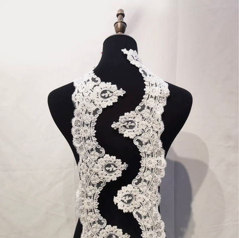 15.5 Yards Ivory Beaded Bridal Lace Trim Sequins Embroidered Lace Edge for Wedding DIY