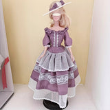 Craftuneed Handmade 1:6 Scale miniature Victorian Style Doll Dress and Hat Elegant Blue Lace Gown for Collectible Dolls