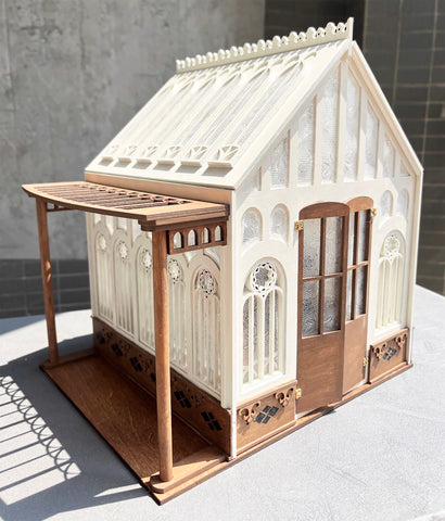 Miniature Greenhouse with Porch DIY Kit – 1/12, 1/6 Scale Dollhouse Furniture Craft Kit Unfinished