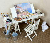 1:6 Scale Dollhouse Artist Easel Desk & Chair Miniature Art Studio Furniture Props Set