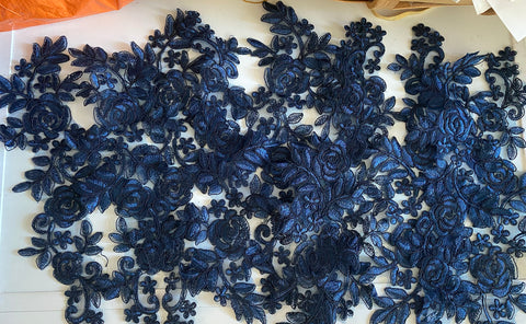 Craftuneed Bundle 8pcs navy sew on lace applique embroidered floral tulle lace motif patch with minor defect