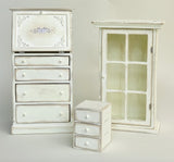 Handmade 1:6 Scale Vintage Dollhouse Cabinet Set, Miniature Secretary Desk Wooden Furniture