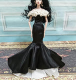 Craftuneed 1:6 Scale Miniature Black Mermaid Evening Doll Gown Handmade Off-Shoulder Dress with Rose Bodice For Fashion Dolls Available in Purple