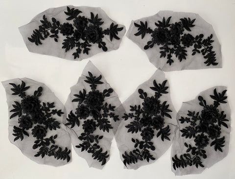 Craftuneed Job lot 6pcs black 3D lace applique motif double layer floral lace motif patch