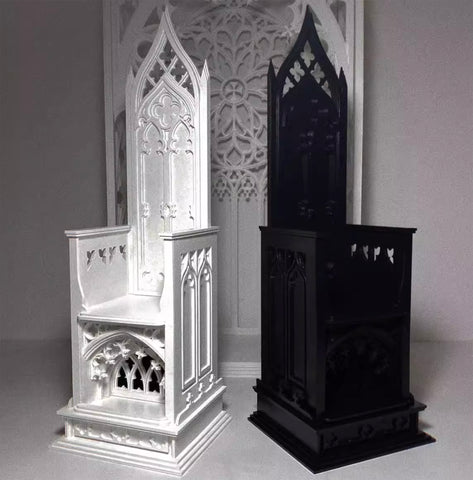 Craftuneed 1:6 Scale miniature dollhouse Black White Gothic Throne Chair Wood Doll furniture Handmade