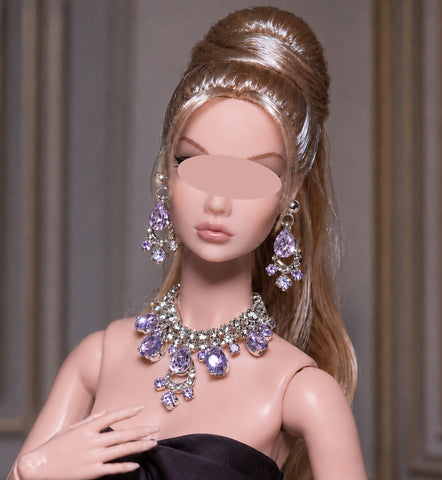 1:6 Scale Doll Necklace and Earrings Set Miniature Rhinestone Jewellery Multiple Colours