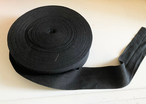 35 Metres Black Cotton Linen Blend Ribbon | 5cm Wide | Plain Fabric Trim | Sewing & Craft