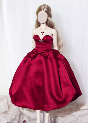 Handmade Miniature Red Evening Dress Doll Satin Ball Gown Available in 1/6 1/4 1/3