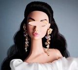 Handmade 1:6 Scale Doll Earrings Miniature Faux Crystal Tassel Earrings for Fashion Dolls