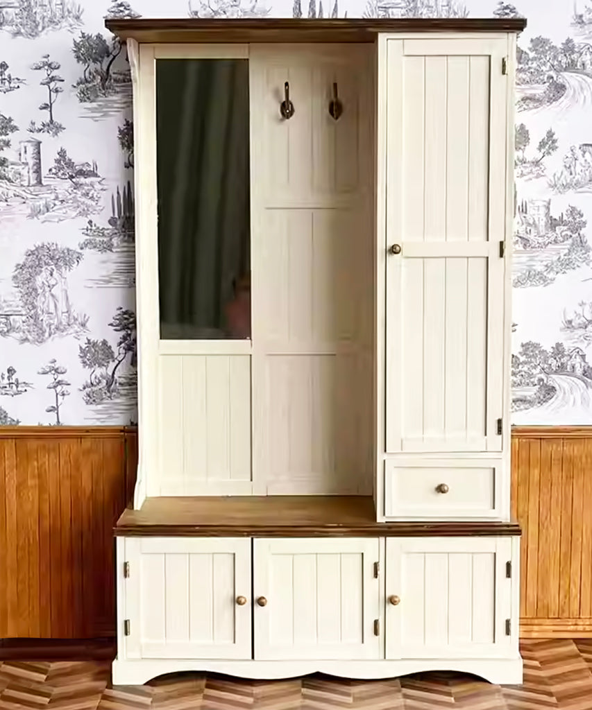 Handmade 1:6 scale Dollhouse Wardrobe Cabinet Miniature Wooden Mirror Closet Storage