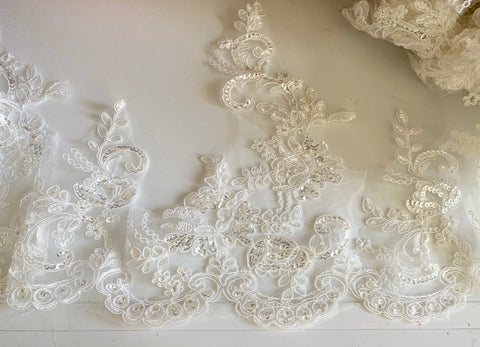 Ivory Sequins Lace Trim Bundle Embroidered Tulle Trimming For Bridal DIY (Total 10.8 Meters)