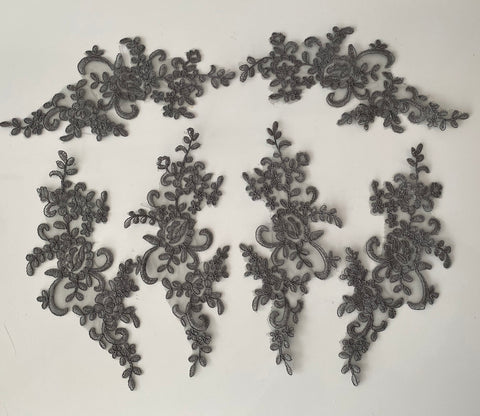 Craftuneed Job lot 6pcs dark grey sew on lace applique floral tulle lace motif patch
