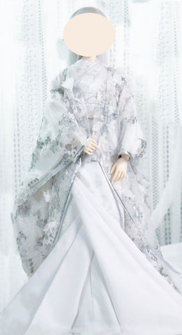 Handmade Doll Silver Floral Kimono Miniature Japanese Style Wedding Outfit 1/4 1/3 Scale