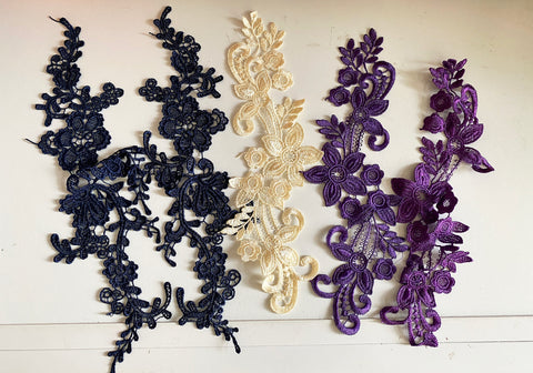 Bundle 5pcs lace applique navy purple cream embroidered floral lace motif patch