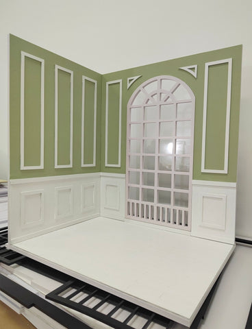 Handmade 1:6 Scale Miniature Dollhouse Room Three-Sided Wall Scene Victorian Style Diorama