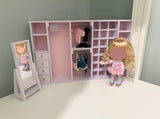 Handmade Miniature Dollhouse Wardrobe & Full-Length Mirror Set 1/6 1/8 Scale